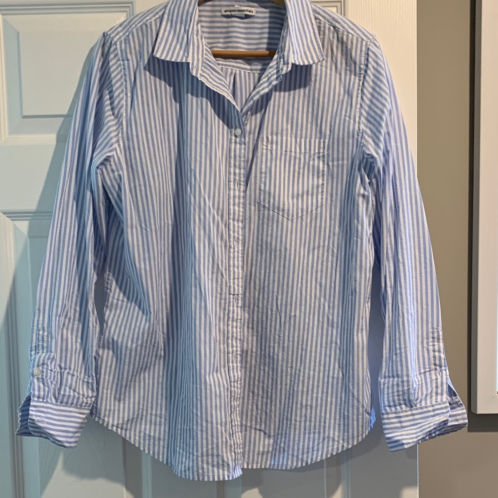 Light Blue and White Striped Cotton Button-Down Shirt